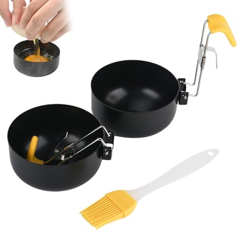 2 PCS Stainless Steel Egg Poacher, Egg Cooker with Brush Non-Stick Boiler Poached Egg Maker for Perfect Boiled Eggs Collapsible Hang Ear Egg Boiler Poached for Kitchen Tool