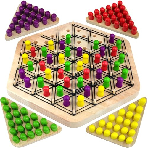 VingaHouse Chain Triangle Chess Game, Geometric Triangle Chess Set, Triangle Rubber Elastic Band Board Game, Family Board Game, Puzzle Strategy Game for 4 Players, Portable Toy Game for Kids Adult