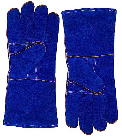 Guanti da saldatura in pelle, per forno saldatore, manipolazione animali, barbecue, blu, 35,6 cm