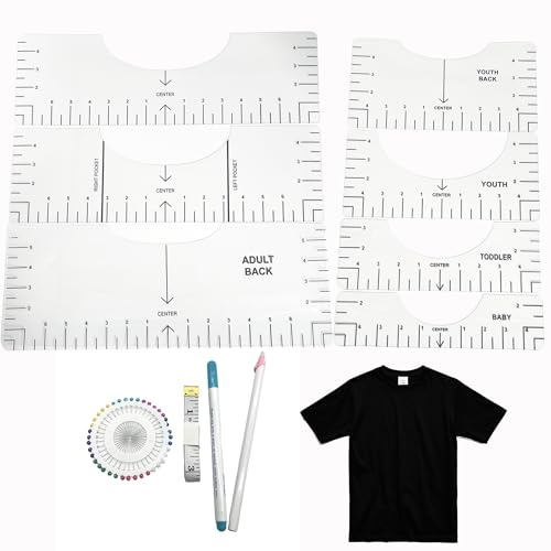 OHYER T-shirt orientering verktyg schablonlinjal för värmepress patchwork linjal skärare linjal sömnad kurvlinjal handmått skräddare verktyg för gör-det-själv-kläder (genomskinlighet, 11 l)