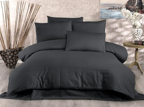 Nuit Des Rêves Double Quilt Cover Set (DE), antracit, 200 x 200 cm påslakan & 2 x 80 x 80 cm örngott | 80% bomull, 20% polyester, 229 trådkvantitet | Maskintvättbar