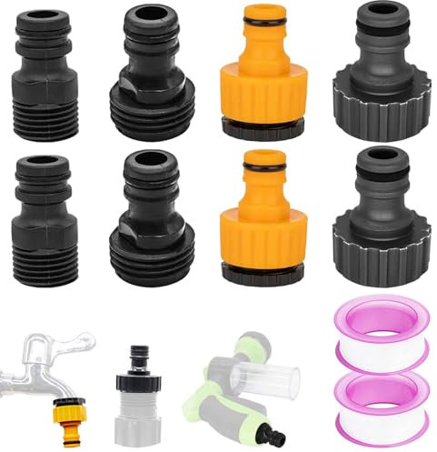 TREABEAR 8 Adaptadores de Grifo de Agua de Plástico para Manguera de Jardín, 1/2 In 3/4 In Conector de Manguera DE Plástico 2 en 1, Conector de Manguera g1/2 y 3/4, 1 In Adaptador de Grifo