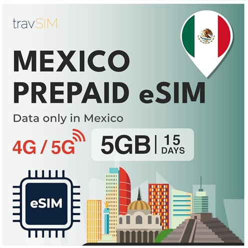 travSIM Mexico eSIM | 5 GB mobildata | obegränsad internetåtkomst för Google, Facebook, Whatsapp, Instagram med mera | Planen på detta SIM-kort för Mexiko är giltig i 15 dagar.