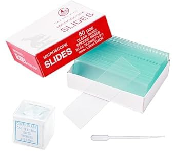 50 stycken mikroskop objektbärare 76 x 26 mm och 100 stycken täckglas 18 x 18 mm mikroskop glidande mikroskop tillbehör för laboratoriebiologi vetenskap studier med droppare