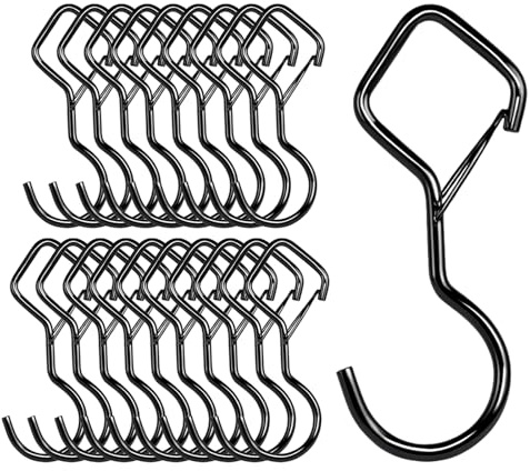 Viweolm Heavy Duty S Hooks for Hanging with Lock, 4.72 Inch Metal Screw Hooks for Plants, Kitchen Utensils, Bags, Towels, and Outdoor Storage, Plant Hangers and Hanging Hooks (Black, 20 pcs)