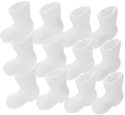 SOPOTUTU 24pcs Mini Santa Boots Decoration White Plastic Miniature Shoes Ornaments for Dollhouse Xmas Accessories Festive Craft Props