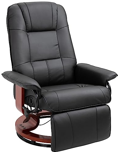 HOMCOM Poltrona Reclinabile Manualmente fino a 145° con Poggiapiedi, Poltrona Relax Ergonomica Girevole a 360° in Finta Pelle per Salotto e Camera da Letto, Nero