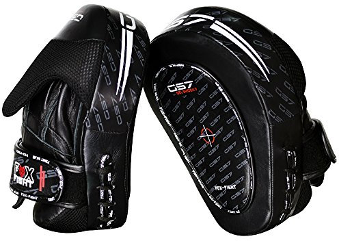FOX-FIGHT GS7 Focus Pads professionelle hochwertige Premium Qualität aus echtem Leder Handpratzen Schlagpratzen Pratzen Schlagkissen Boxpads Training Sparring MMA Kickbox Freefight (schwarz)