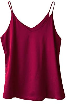 Wantschun Kvinnor silke satin kamisol kamisol väst topp t-shirt blus tank tröja v-ringad spagettirem XXS-4XL
