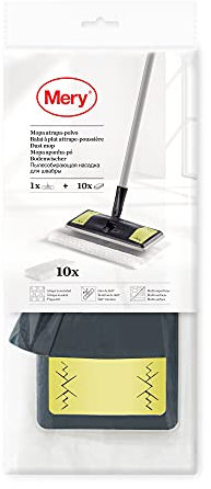 Mery Mocio Cattura Polvere con 10 ricariche, PP,TRP. Non Woven, Grigio, Lime e Bianco, 28,5 x 10,5 cm, Panno 29,5 x 21,5 cm tessut, 28,5x10,5 cm, gamuzas 29,5x21,5 cm, unità