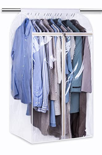 KEETDY 43 Hanging Garment Bags for Closet Storage Large Clear Window Hanging Clothes Storage Garment Rack Cover Coat Protector for Suit, Wardrobe, Bottom Enclosed