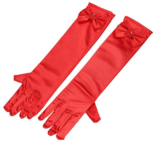 Flower Girls Long Satin Gloves Bowknot Princess Gloves Elbow Length Children Wedding Handwear Bridesmaids Children Wedding Dress Stretchy Full Fingers HandWear for Communion Fancy Dress Party Cosplay