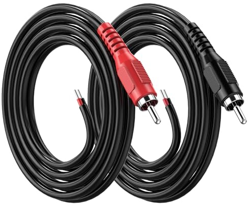 RCA to Speaker Wire Adapter, 18AWG 2 Pack 3ft RCA Male Plug to Bare Cable Open End, UIInosoo Audio Cable, Red and Black