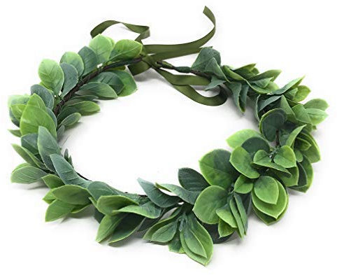 Grünes Blatt Blumenkrone Eukalyptus Blumenkranz Haare Blumenstirnband Blumen Haarband Kopfschmuck für Damen Frauen Hochzeit Party Mädchen Blumenkopf Tragen (Grün A)