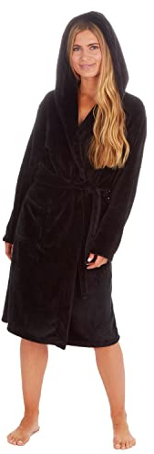 Metzuyan Plus Size Ladies Dressing Gown Big and Tall Hood Collar Shawl Pockets Plush Fleece Warm Size 24 26 28 30 32 34 36 38 2XL 3XL 4XL 5XL