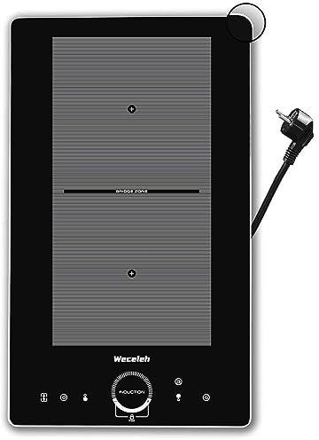 Weceleh Induktionskochfeld Autark, 3500W Kochfeld Induktion mit Flexzonen, 28 cm Induktionsfeld mit Aluminiumrahmen, 9 Leistungsstufen, 99Min Timer, Kindersicherung, Restwärmeanzeige, Schwarz