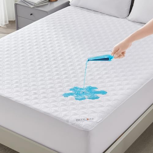 BEDLORE Matratzenschoner 160 x 200 cm, wasserdichte Matratzenauflage, geräuschloser Matratzenbezug mit tiefer Tasche – weich, atmungsaktiv und komfortabel (Weiß)