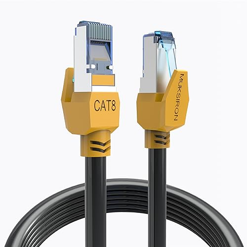 MUKSIRON Cat 8 Ethernet Cable 100 ft Black, Multiple Size Options, Heavy Duty High Speed 40Gbps 2000Mhz Shielded with RJ45 Connector, Indoor&Outdoor Internet Network Cables for Router Modem,100FT