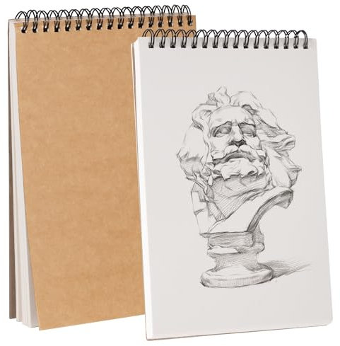 Skizzenbuch A5 Sketchbook Zeichenblock mit 60 Seiten/30 Blatt 120gsm Leerseite Skizzenbuch Zeichenblock Kunst Spirale Kraft Cover Zeichenbuch Kunstbuch für Erwachsene Kinder Zeichnungen Skizzen 2PCS