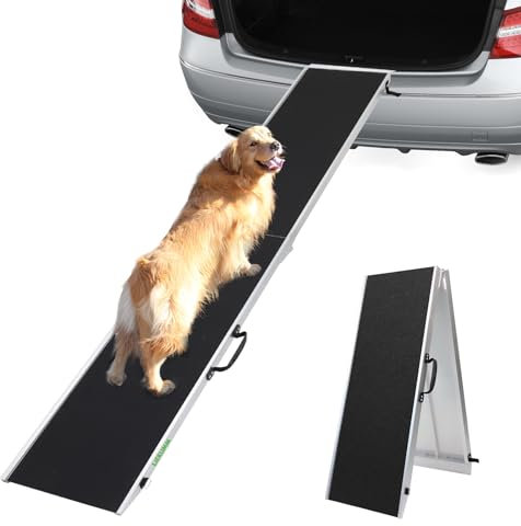 LIEKUMM 214 x 38 cm Hunde Auto Rampe Tragbare Hunderampe Aluminium Faltbare Haustierrampe mit rutschfester Oberfläche für Hunde 110KG Tragkraft