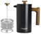 Poliviar Cafetera de prensa francesa de 1 litro/8 tazas, cafetera y tetera aislada de doble pared, prensa de café con filtro a mano con émbolo y mango de madera, vintage