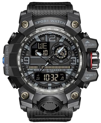 Yihou militärklocka för män utomhus sport elektronisk klocka taktisk armé armbandsur LED stoppur vattentät digital analog klocka, 3133_svart, Modern