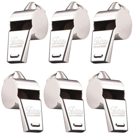 HUTOU Pfeife, 6 Packungen Edelstahlpfeife mit Umhängeband für Trainer, Schiedsrichter, Lehrer und Polizei, L4820SP-VI