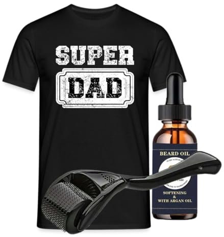 Haar und Bartpflege-Set mit Titan-Derma-Roller fördert Bartwachstum, inklusive Bartroller, Bartwuchsöl und optional einem Passenden Shirt, perfekt als Geschenk.