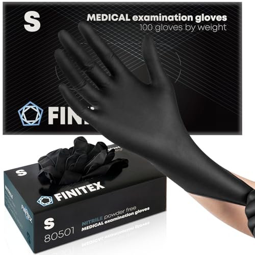 FINITEX Gants Jetables Noirs en Nitrile S, 5.0g/pcs, 100pcs, Gants Jetables sans Poudre sans Latex pour Aliments Nettoyage Tatouage Jardinage Examen Médical, 5mil