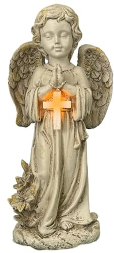 Angel Solar Angel résistant aux intempéries Statues DE PRIMANT Angle avec Wing & Cross 12in résine Lumières solaires Ange pour cimetière, Jardin, pelouse, Cour