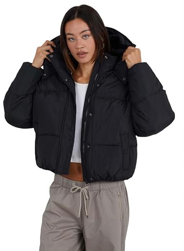 kraftd Women's Jacket Oversized High Neck Puffer Jackets For Ladies | Cropped Coat | Winter Clothing | Hooded Coats (Black, 10)