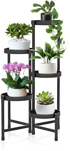 lalago Scaffale Portavasi, 5 Ripiani Ø25cm Mobile Portafiori Metallo, Tavolino per Vasi, Fioriera Interno con 5 Mensole Porta Piante, per Balcone, Giardino, Soggiorno, Camera da letto, Sala studio