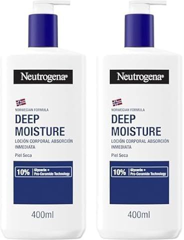 Neutrogena Loción Corporal Hidratación Profunda Fórmula Noruega para piel seca (400 ml), crema hidratante corporal con tecnología Pro-Ceramida y Glicerina (Paquete de 2)