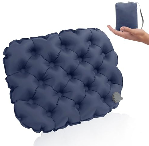 Wsetyy Portable Inflatable Seat Cushion with storage bag, Air Travel Airplane Camping Pad, Lightweight Waterproof Foldable (Dark Blue)