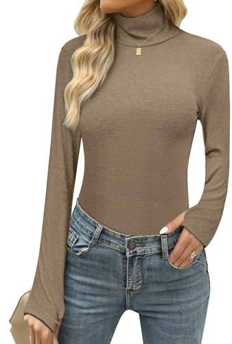 Terecey Camiseta Interior Mujer Manga Larga Cuello Alto Elástica | Tacto Suave y Flexible, Cobertura Cómoda en Días Frescos, Silueta Ceñida, Esquí Montaña y Uso Diario, Fácil Movimiento