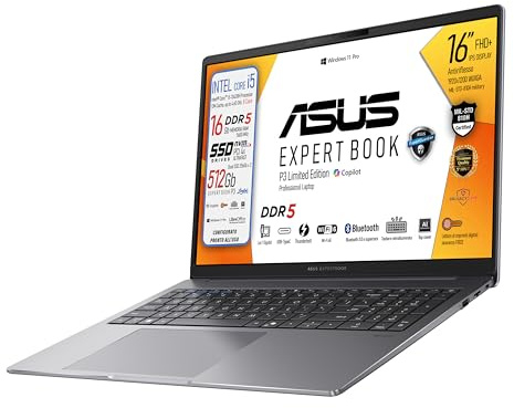 ASUS Notebok P3, Intel I5 13420H, Ram DDR5 16Gb, SSD Dual Pci da 512Gb(256Gb X 2), Display 16 WUXGA, Wi-FI 6, Display port, lan Rj45, Tastiera retroilluminata, fingerprint, Win11Pro, Ready to use