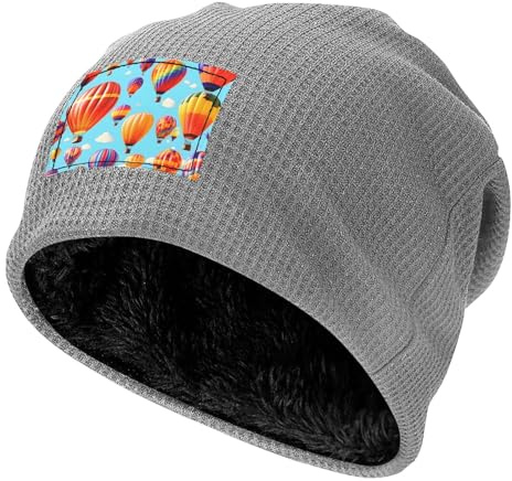 JEJEA Gorro de invierno con forro polar con estampado de globos aerostáticos, gorro de esquí suave y cálido, unisex, para clima frío, gris claro, Talla única