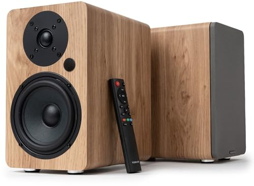 VULKKANO A5 ARC MKII Aktiva högtalare med 5,25 woofer, Bluetooth 5.0, HDMI ARC, optisk, RCA, USB, subwoofer-utgång, TV-högtalare med elegant design, brun