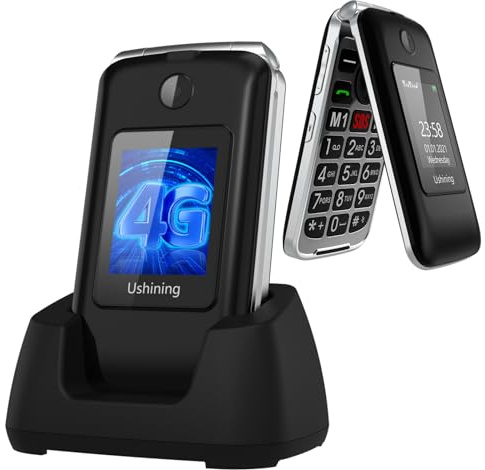 Tosaju 4G Seniors Telefono Cellulare senza contratto Pieghevole 1200 mAh Batteria Semplice Grande Pulsante Cellulare per Anziani con Stazione di Ricarica Chiamata di Emergenza Pulsante Dual Sim