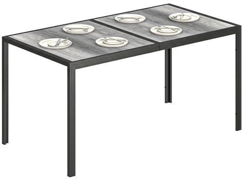 Outsunny Tavolo da Giardino con Piano Effetto Legno in Plastica 150x80 cm per 6 Persone, Tavola da Pranzo da Esterno Rettangolare, Gambe in Acciaio, per Patio, Terrazzo, Balcone, Grigio