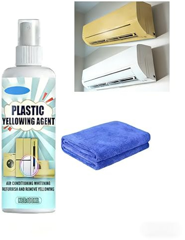 Heavy Duty Yellow Stain Remover, 100 ml Fast-Acting Plastic Yellowing Remover with Cleaning Cloth – for Toilet Seat, Home Appliances & Plastic Surfaces (1PC)