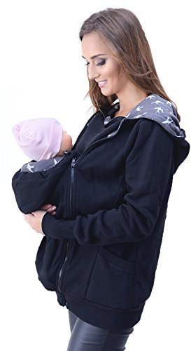 MijaCulture Mija - 3in1 Tragejacke, Umstandsjacke Tragepullover für Tragetuch für Babytrage 4046 (EU42 / XL, Schwarz)
