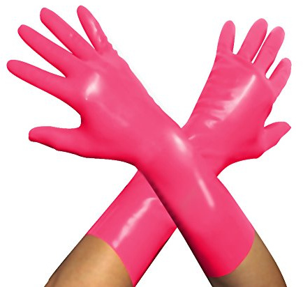 EXLATEX Rubber Secrets Handgelenk-Handschuhe, kurz, Latex, verschiedene Zehen - Pink - M - Handgelenk Um - 17 cm.