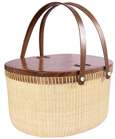 Teng Tian Nantucket Basket Crafts Cane-on-Cane Weave Picnic Basket Shopping Basket Basket Storage Basket Two Swing Handles (Black Walnut Activity Double Open)