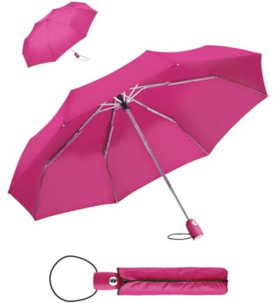 FARE Regenschirm (magenta) - öffnet & schließt automatisch - kompakt, windsicher, sturmfest & wasserabweisend - stabiler Taschenschirm - Perfekter Begleiter für Damen und Herren