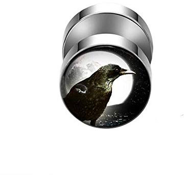BlackAmazement 316L Edelstahl Fake Plug Ohrstecker Krähe Rabe Mond 10mm Silber schwarz Gothic Herren Damen