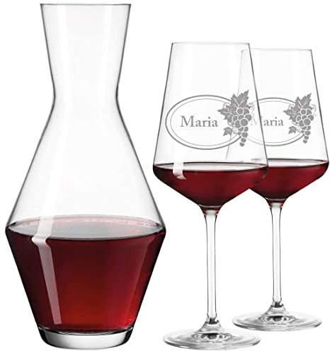 polar-effekt 3er Set Leonardo Rotweingläser und Weinkaraffe Personalisiert mit Gravur - Rotweingläser Geschenk zum Geburtstag - Motiv Wein Emblem