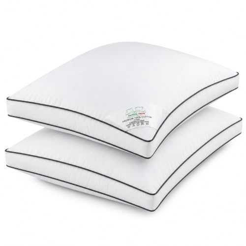 Bedding Home Hollow Fibre Filling Gusset Box Pillows 4 Pack | Anti Snore Back Support Neck Pillow | Hotel Quality Orthopedic Pillow | 100% Cotton Outer Cover Side Sleeper Pillow (4pk)