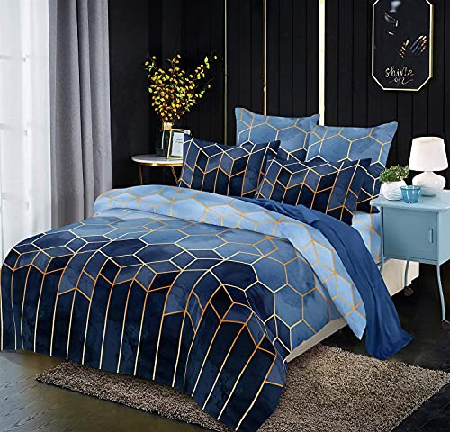 Housse de Couette 220x240 Bleu Adulte 2 Personnes Réversible Parure de lit Microfibre Sets de Housse de Couette Géométrique Housse de Couettes avec Fermeture éclair et 2x 65x65cm Taies d'oreiller