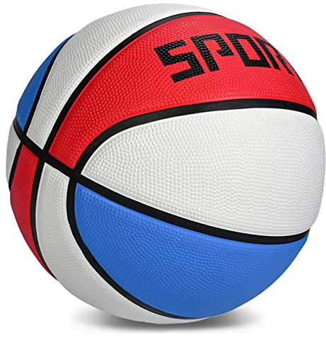 KUYOTQ Kids Youth Size 5 Basketball 27.5 Premium Rubber Outdoor Kids Youth in & Outdoor for Boys Girls Teen Game Sports Basketball Gifts (Deflated,Red White Blue)
